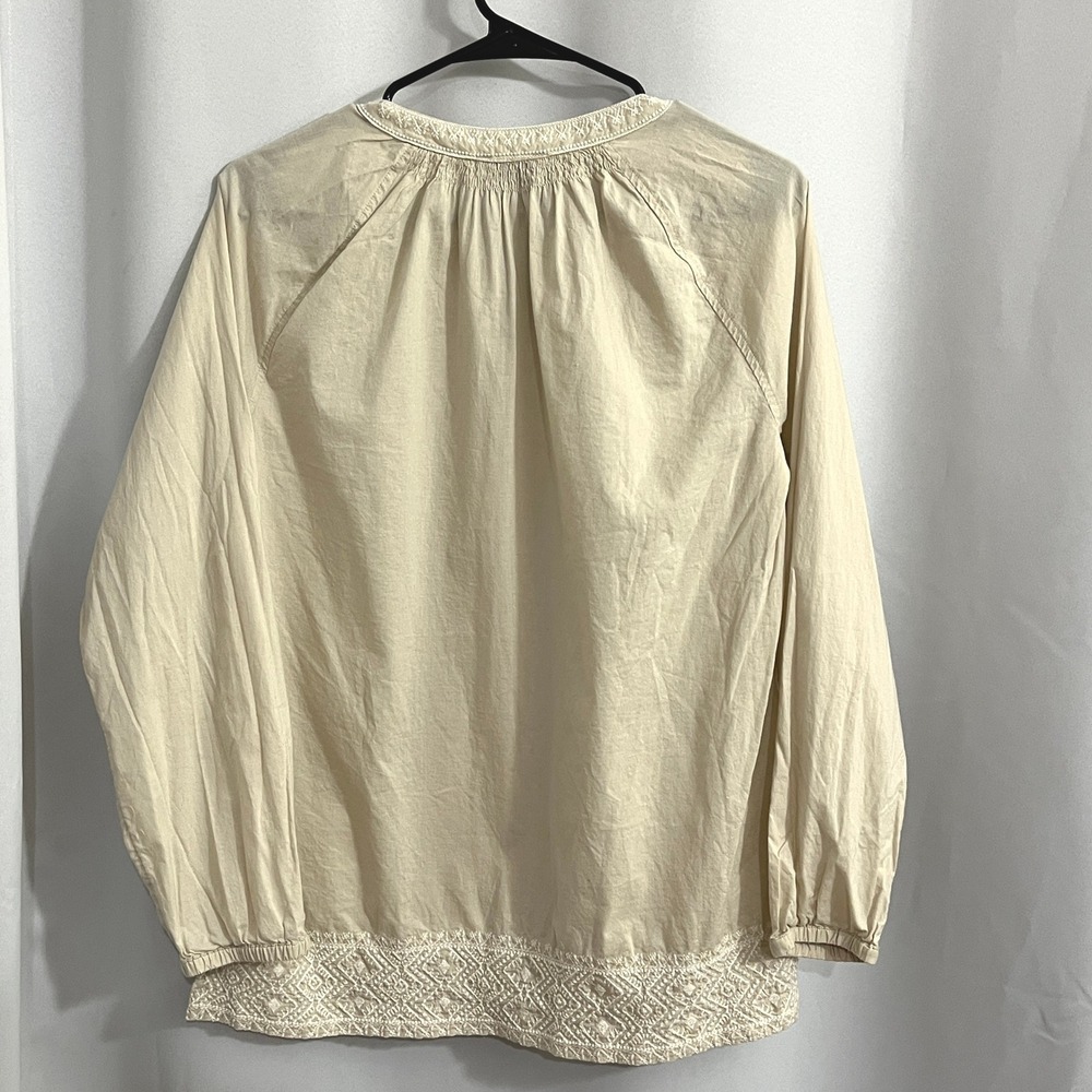 G.H. Bass & Co. Peasant Blouse Womens S Beige Embroidered Boho Neutral Coastal - Picture 2 of 9